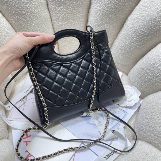 CHANEL 31 MINI SHINY CALFSKIN SHOPPING BAG BLACK