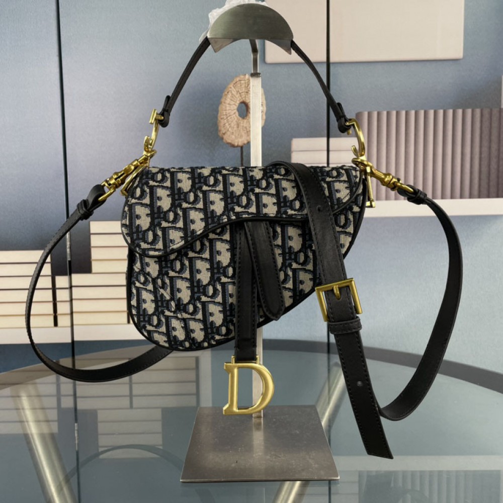 DIOR CANVAS MINI SADDLE HAND BAG ROYAL BLUE