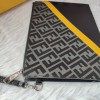 FENDI DIAGONAL FLAT POUCH BLACK AND GRAY FF JACQUARD FABRIC BAG