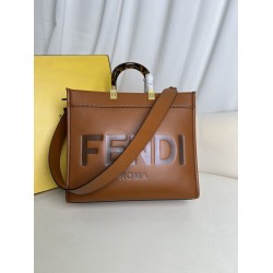 FENDI SUNSHINE MEDIUM BROWN LEATHER SHOPPER BAG