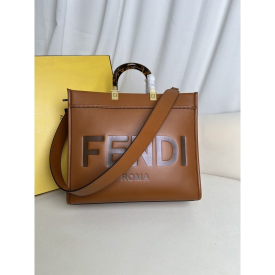 FENDI SUNSHINE MEDIUM BROWN LEATHER SHOPPER BAG