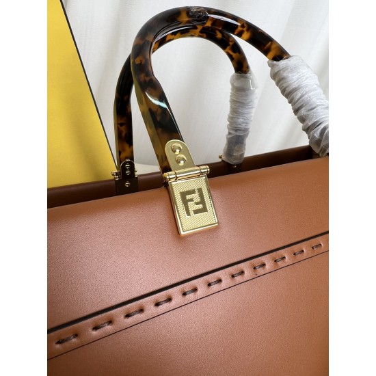 FENDI SUNSHINE MEDIUM BROWN LEATHER SHOPPER BAG