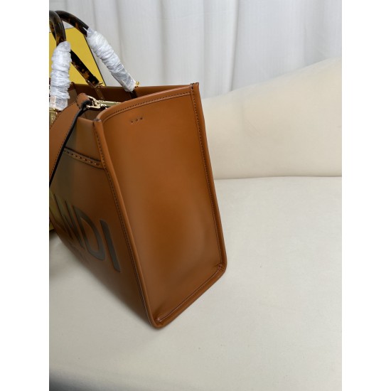 FENDI SUNSHINE MEDIUM BROWN LEATHER SHOPPER BAG