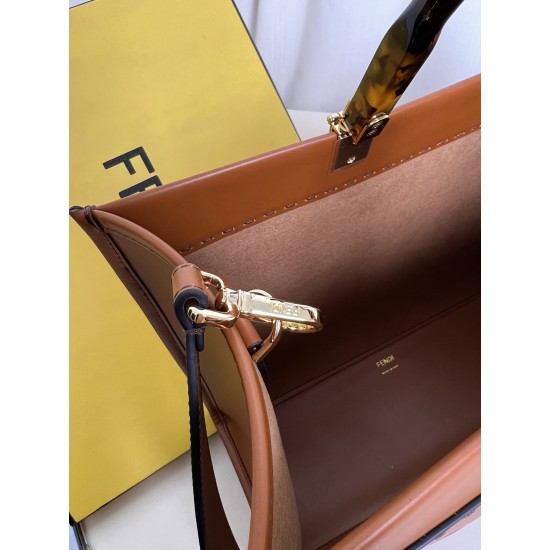 FENDI SUNSHINE MEDIUM BROWN LEATHER SHOPPER BAG