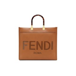 FENDI SUNSHINE MEDIUM BROWN LEATHER SHOPPER BAG