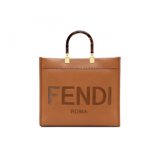 FENDI SUNSHINE MEDIUM BROWN LEATHER SHOPPER BAG