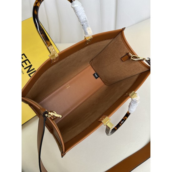 FENDI SUNSHINE MEDIUM BROWN LEATHER SHOPPER BAG