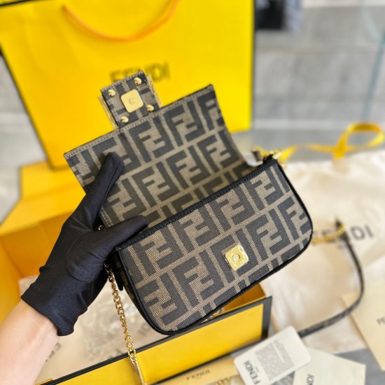 FENDI BAGUETTE MINI JACQUARD FF FABRIC BAG