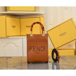 FENDI MINI SUNSHINE SHOPPER BROWN LEATHER MINI-BAG