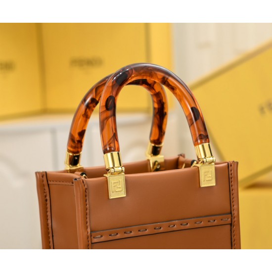 FENDI MINI SUNSHINE SHOPPER BROWN LEATHER MINI-BAG