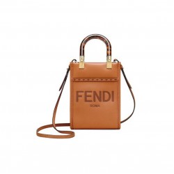 FENDI MINI SUNSHINE SHOPPER BROWN LEATHER MINI-BAG