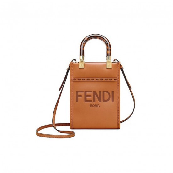 FENDI MINI SUNSHINE SHOPPER BROWN LEATHER MINI-BAG