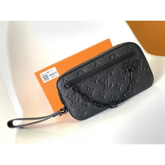 LV POCHETTE VOLGA MONOGRAM TAURILLON LEATHER BLACK CLUTCH BAG