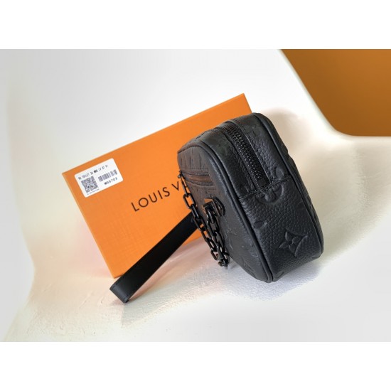 LV POCHETTE VOLGA MONOGRAM TAURILLON LEATHER BLACK CLUTCH BAG