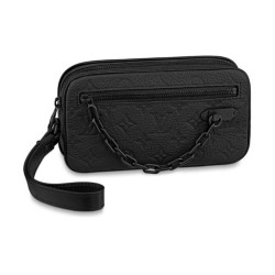 LV POCHETTE VOLGA MONOGRAM TAURILLON LEATHER BLACK CLUTCH BAG