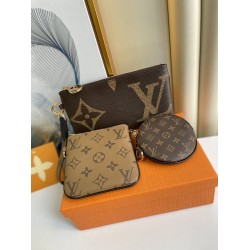 LV POCHETTE TRIO POUCH PURSE REVERSE GIANT MONOGRAM BROWN