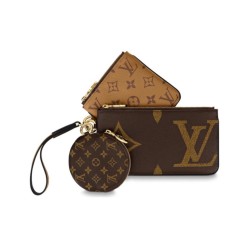 LV POCHETTE TRIO POUCH PURSE REVERSE GIANT MONOGRAM BROWN