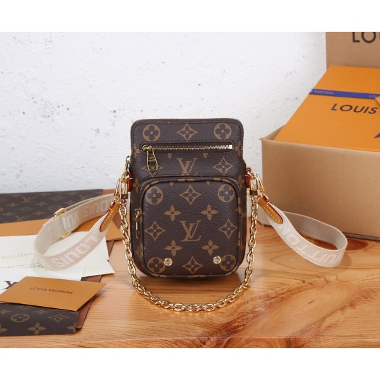 LV UTILITY PHONE SLEEVE SHOULDER BAG MONOGRAM CANVAS BROWN