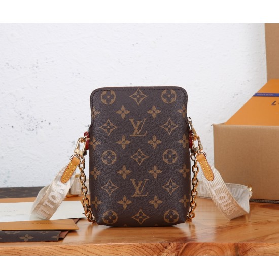 LV UTILITY PHONE SLEEVE SHOULDER BAG MONOGRAM CANVAS BROWN