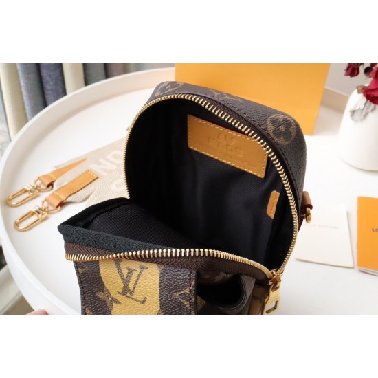 LV S LOCK SLINGBACK WAIST BAG MONOGRAM CANVAS LEATHER BROWN NEON YELLOW BLACK BODY BELT