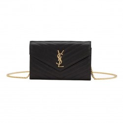 YSL CLASSIC CASSANDRE CHAIN WALLET IN GRAIN DE POUDRE LEATHER SHOULDER BAG