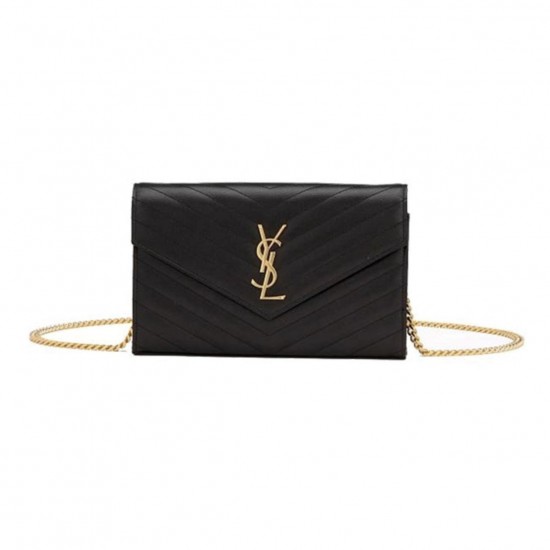 YSL CLASSIC CASSANDRE CHAIN WALLET IN GRAIN DE POUDRE LEATHER SHOULDER BAG