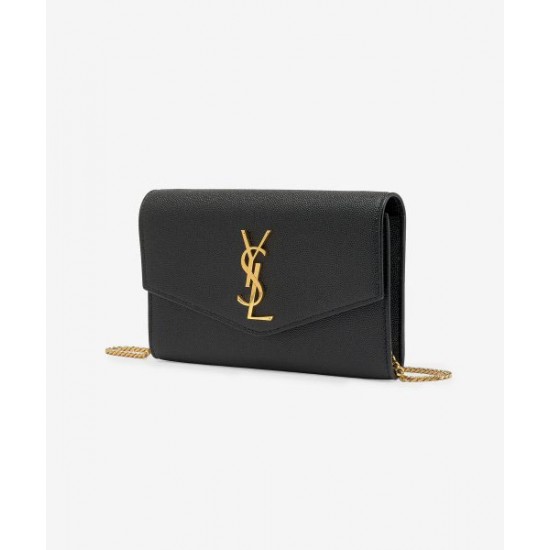 YSL UPTOWN CHAIN WALLET IN GRAIN DE POUDRE EMBOSSED LEATHER SHOULDER BAG