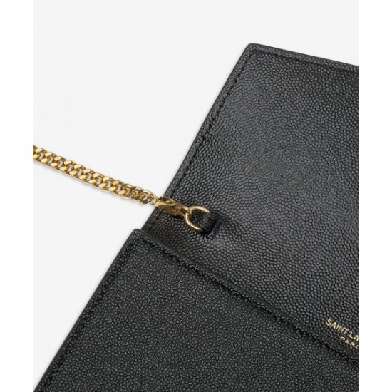 YSL UPTOWN CHAIN WALLET IN GRAIN DE POUDRE EMBOSSED LEATHER SHOULDER BAG