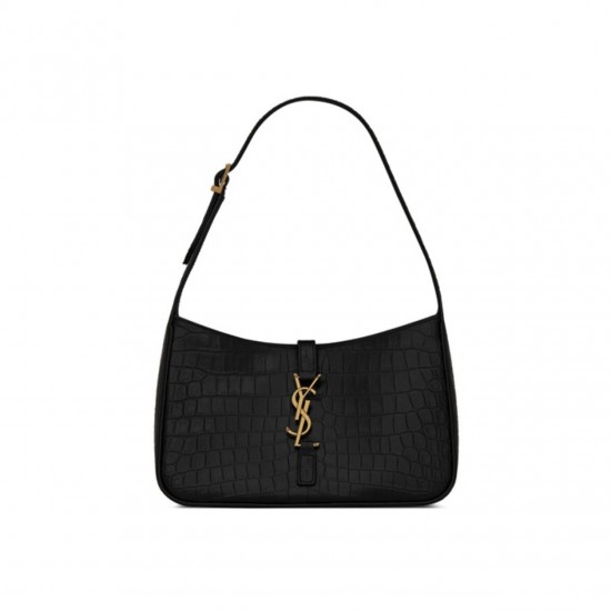 YSL LE 5 A 7 IN CROCODILE-EMBOSSED SHINY LEATHER SHOULDER BAG