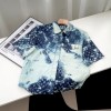 LV all over print short sleeve denim shirt