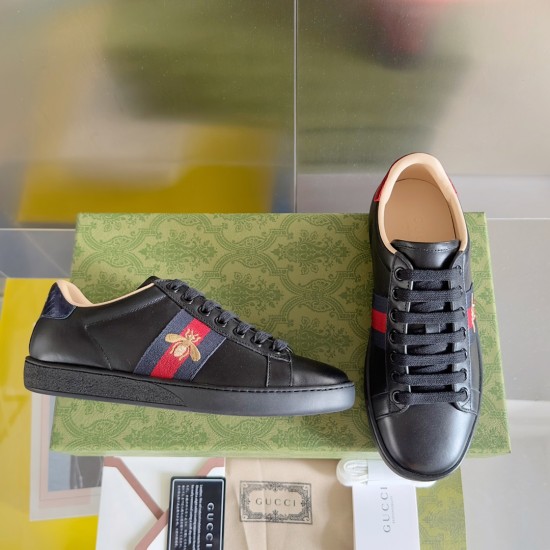 GUCCI ACE Sneaker Black Leather With Bee