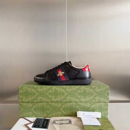 GUCCI ACE Sneaker Black Leather With Bee